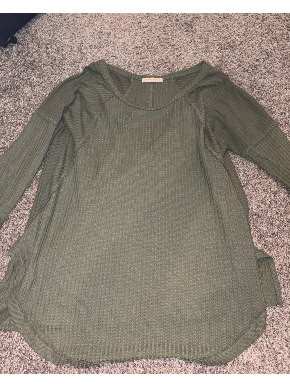 Sweet Romeo Olive Ribbed Crewneck Sweater
